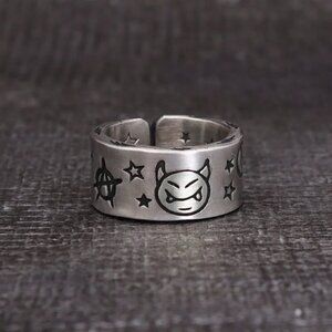 925 Sterling Cartoon Devil Face Boho Ring (Silver Face) #1354
